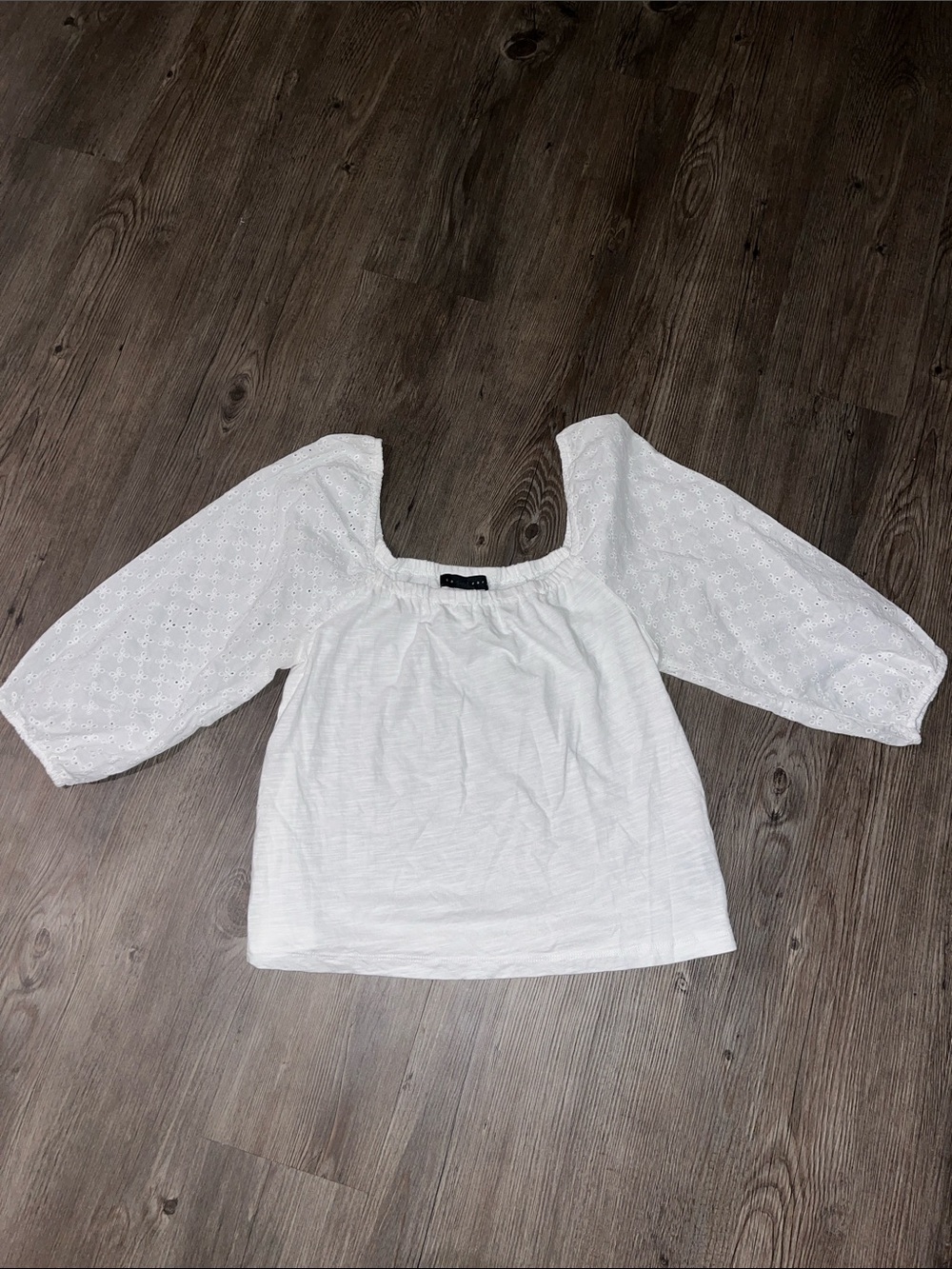SANCTUARY White Eyelet Square Neck Puff Sleeve Blouse